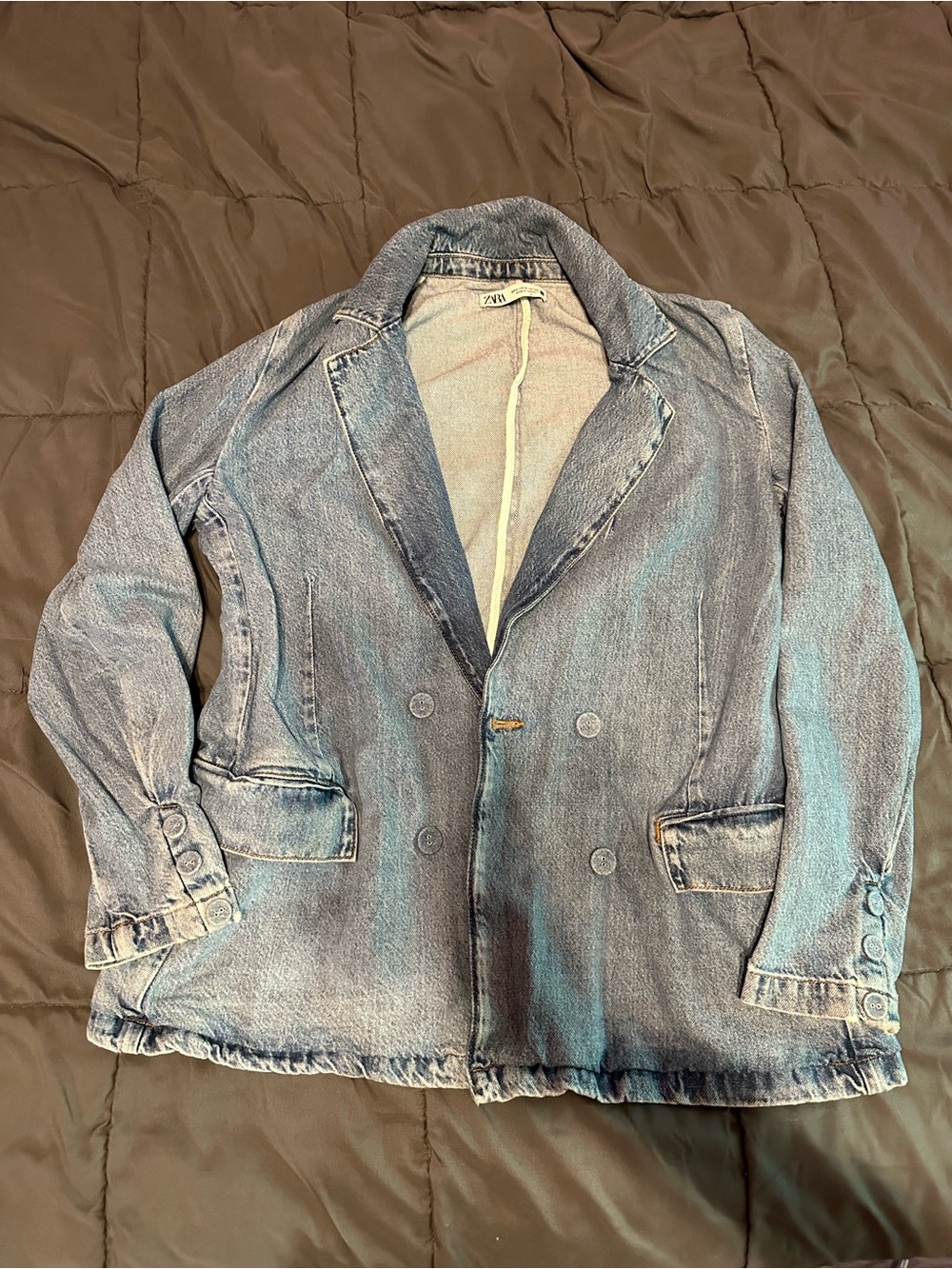 Zara Light Blue Denim Blazer Jacket